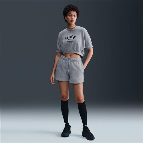 Nike Phoenix Fleece-shorts med mellemhøj talje til kvinder (10,2 cm) - grå