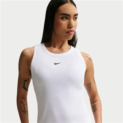 Nike -tanktop med tætsiddende ribkant til kvinder - hvid