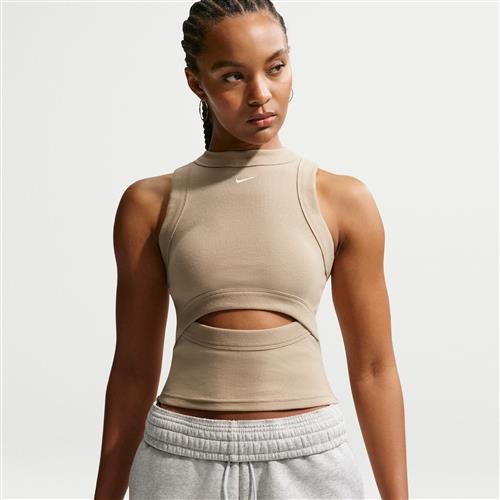 Maskinstrikket Nike Chill-tanktop med tætsiddende ribkant til kvinder - brun
