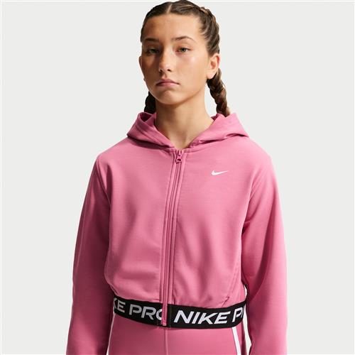 Nike Pro Fleece Dri-FIT-hættetrøje med fuld lynlås til større børn (piger) - Pink