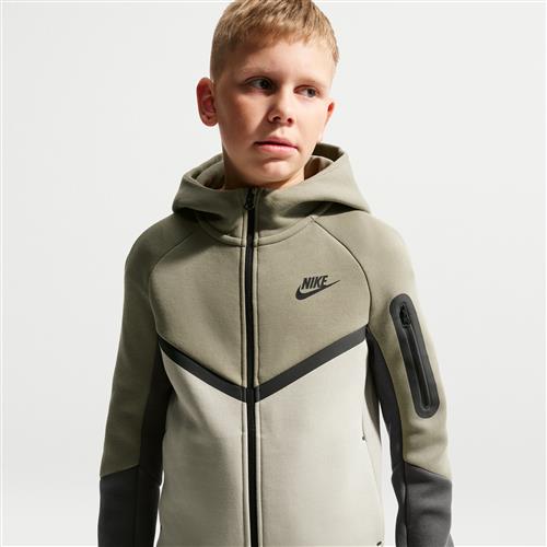 Nike Tech Fleece-hættetrøje med lynlås til større børn - grå
