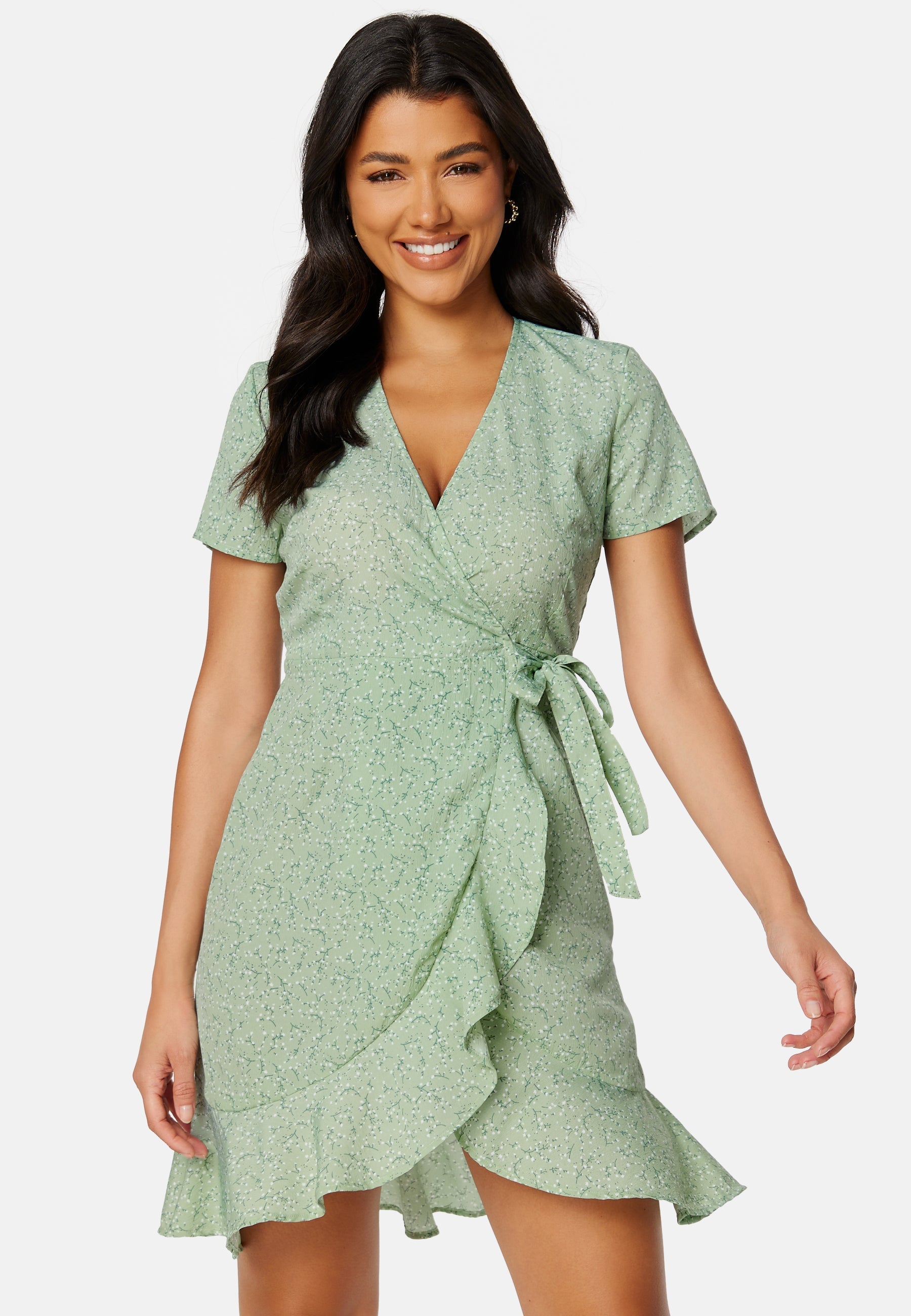 BUBBLEROOM Flounce Short Wrap Dress