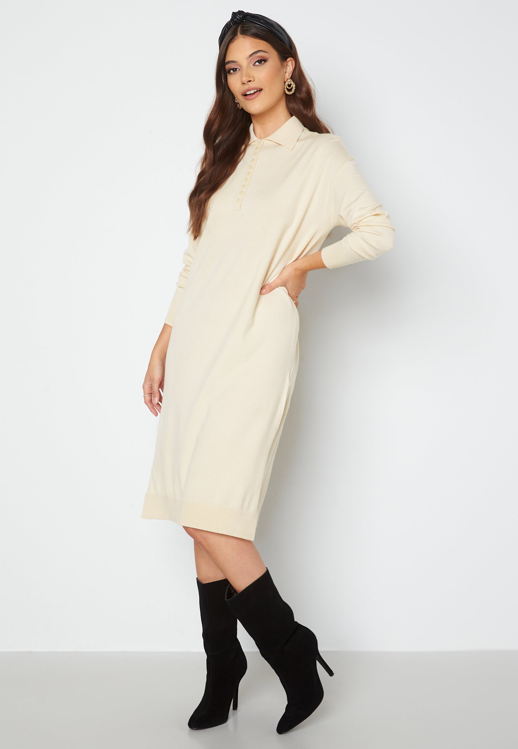 VERO MODA Saba LS Collar Below Knee Dress