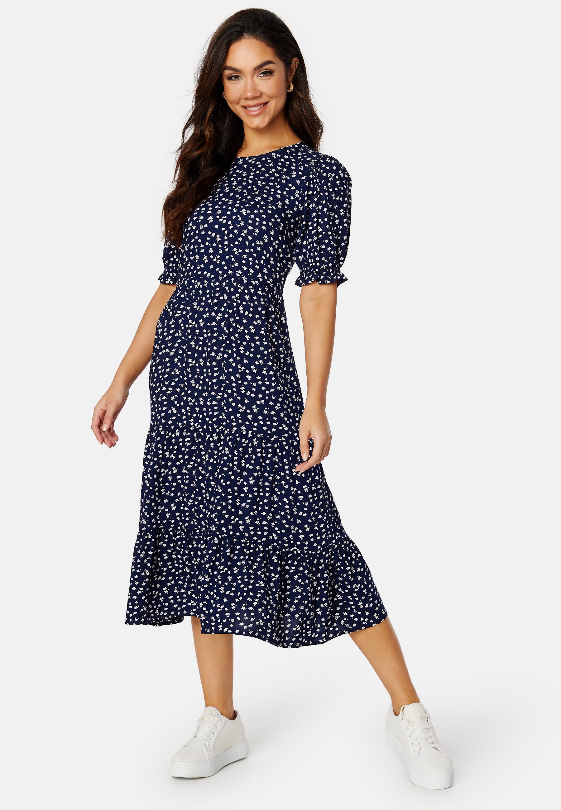 Happy Holly Puff Sleeve Viscose Midi Dress