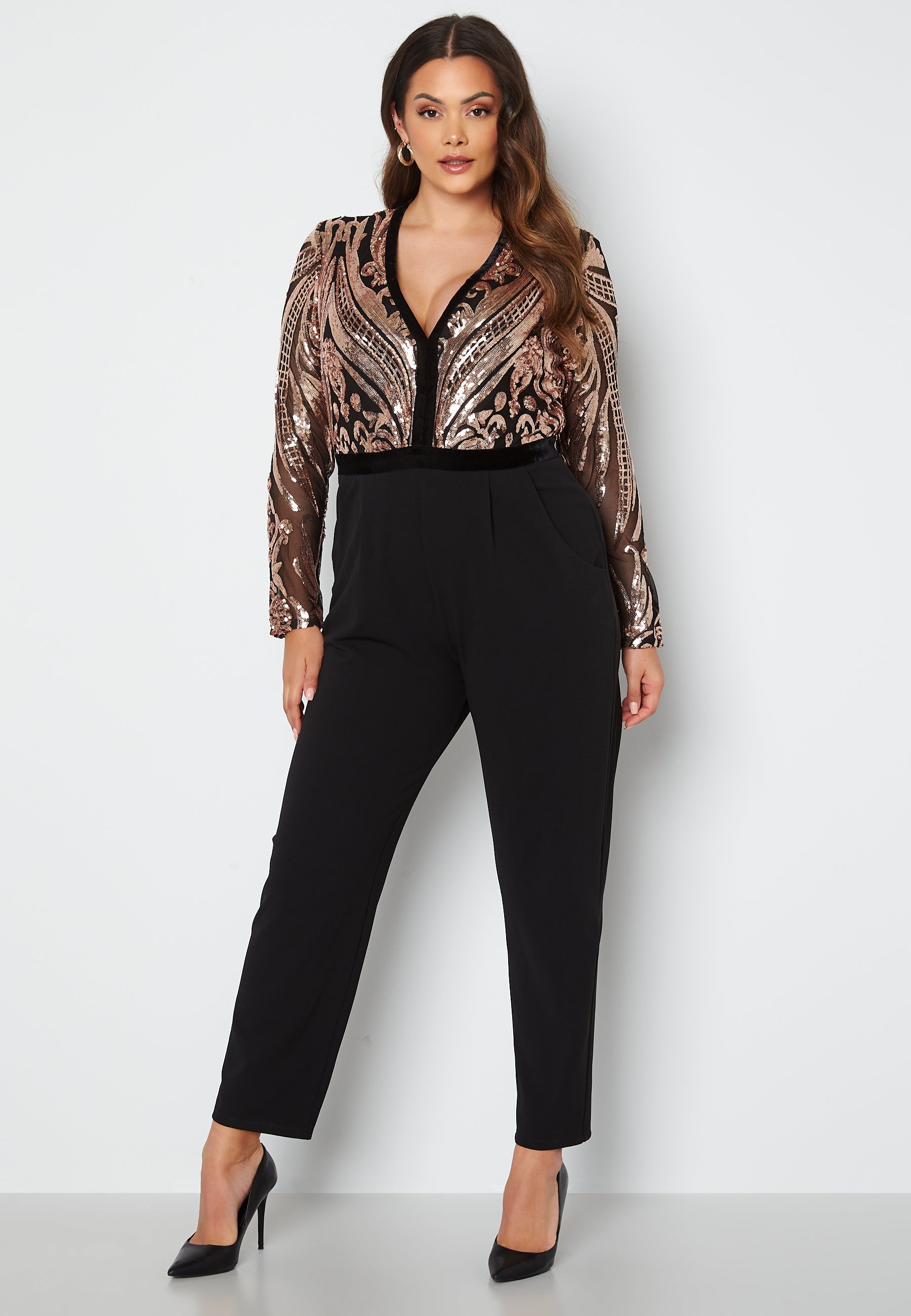Goddiva Curve Sequin Bodice Jumpsuit
