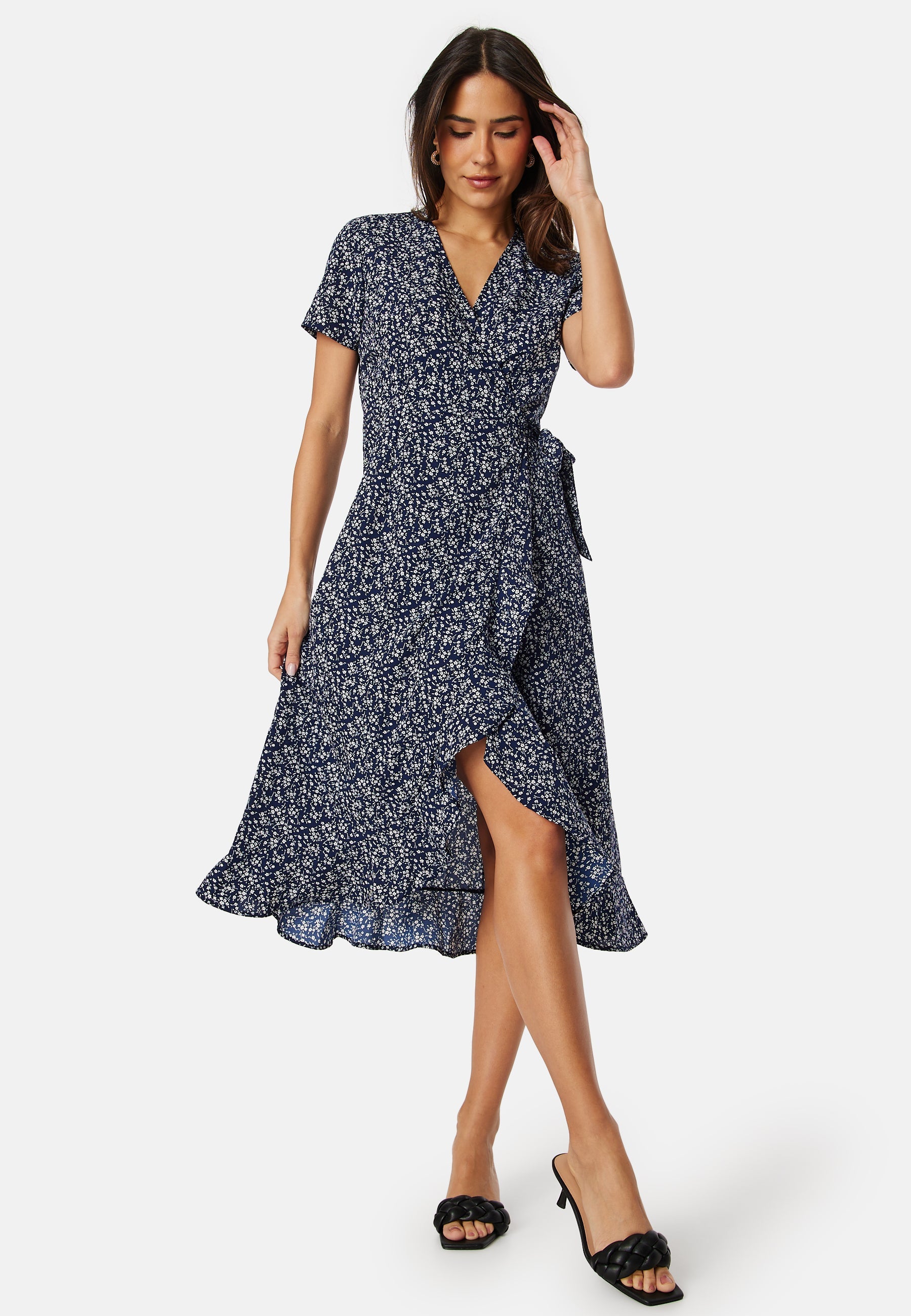 BUBBLEROOM Flounce Midi Wrap Dress