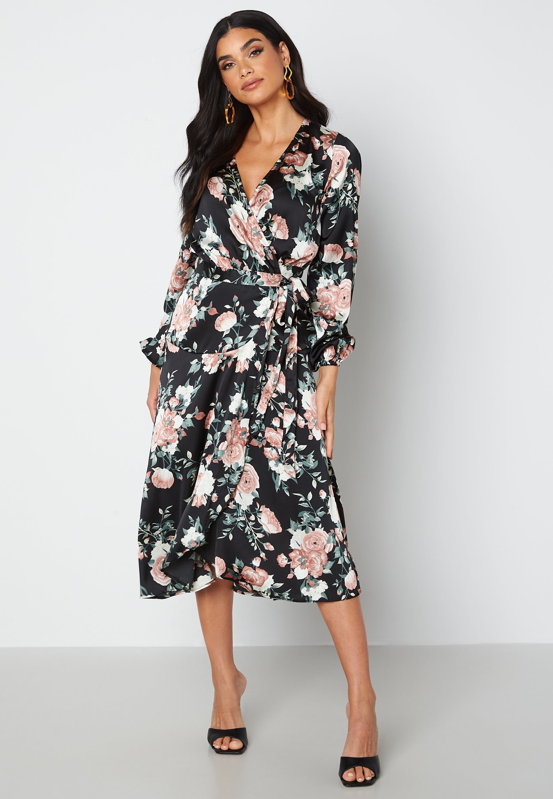 Bubbleroom Occasion Priya Satin Wrap Midi Dress