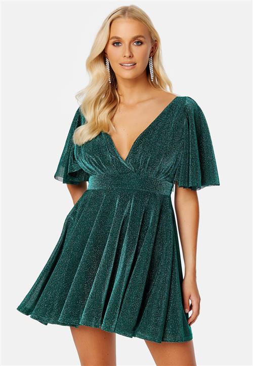 Goddiva Flutter Sleeve Glitter Skater Dress