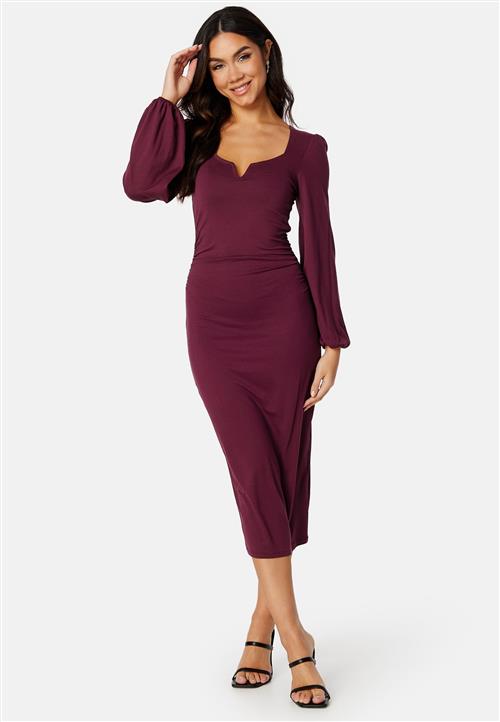 BUBBLEROOM Square V-neck Puff Sleeve Midi Dress