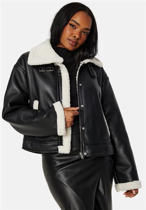 Pieces Janelle Short PU Jacket W Fake Fur