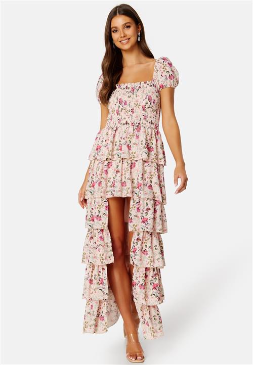 Goddiva Floral Chiffon Tiered Smock Maxi Dress
