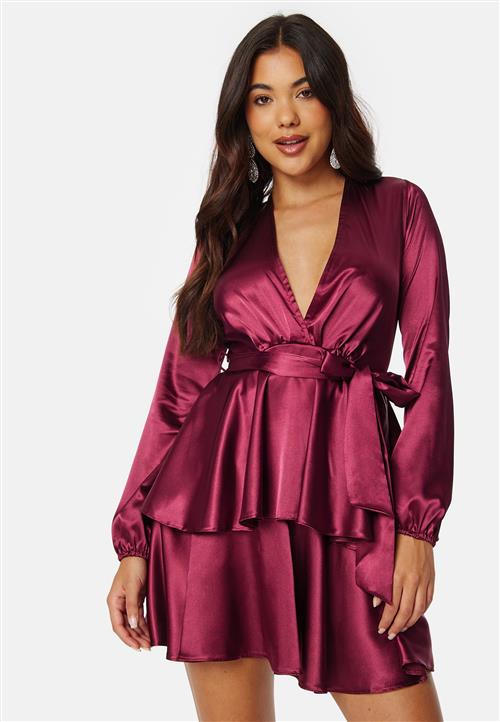 John Zack Satin Deep V Ruffle Skater Dress