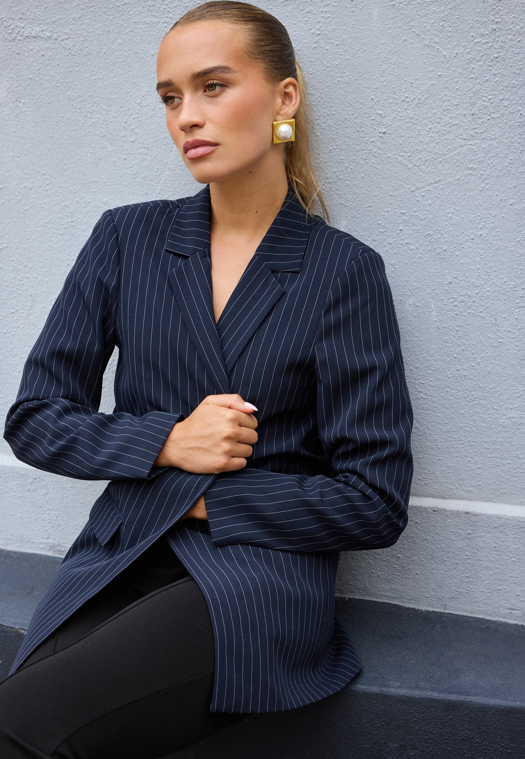 PIECES Pcbozzy Ls Loose Striped Blazer
