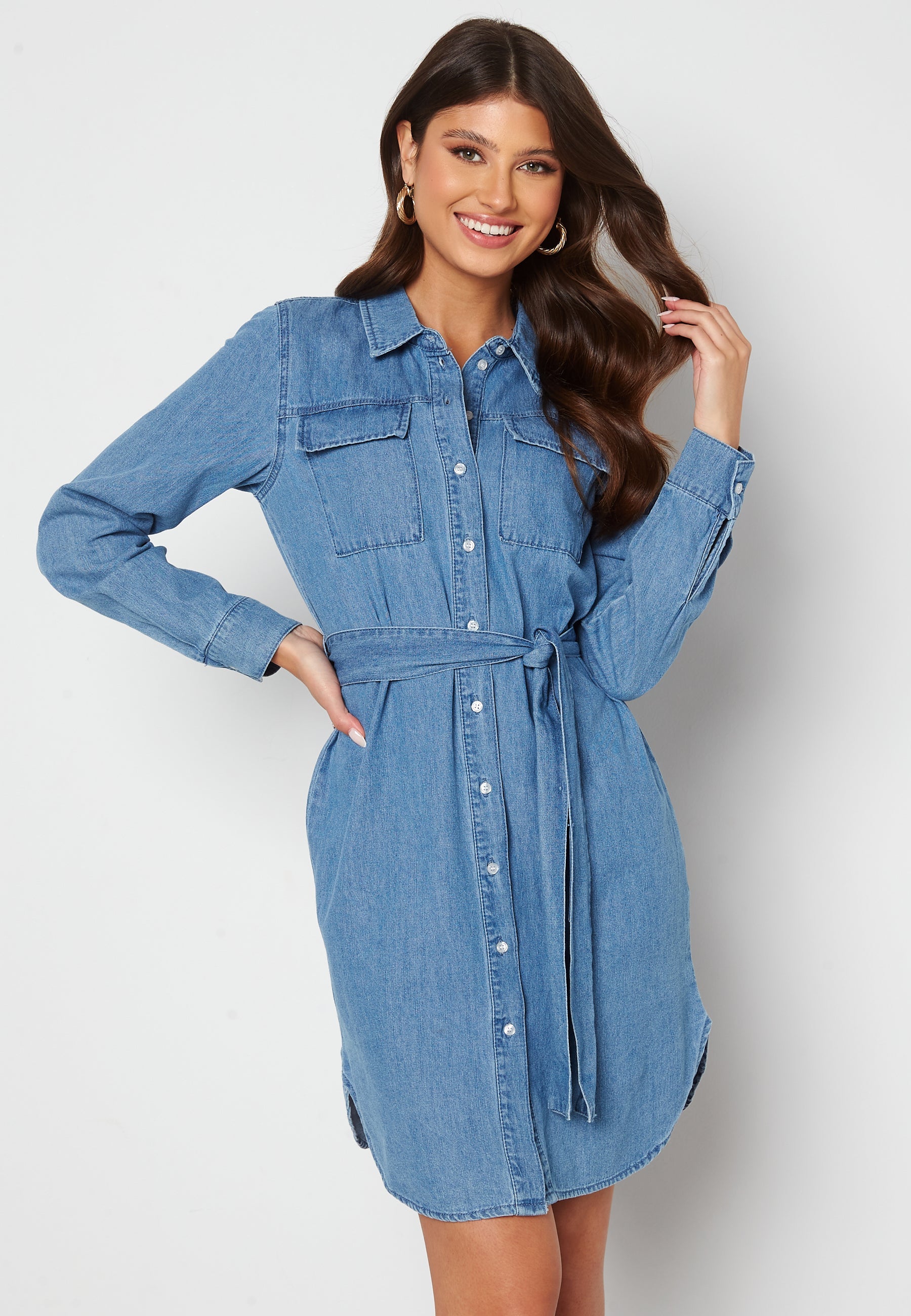 Pieces Osalina LS Midi Denim Dress