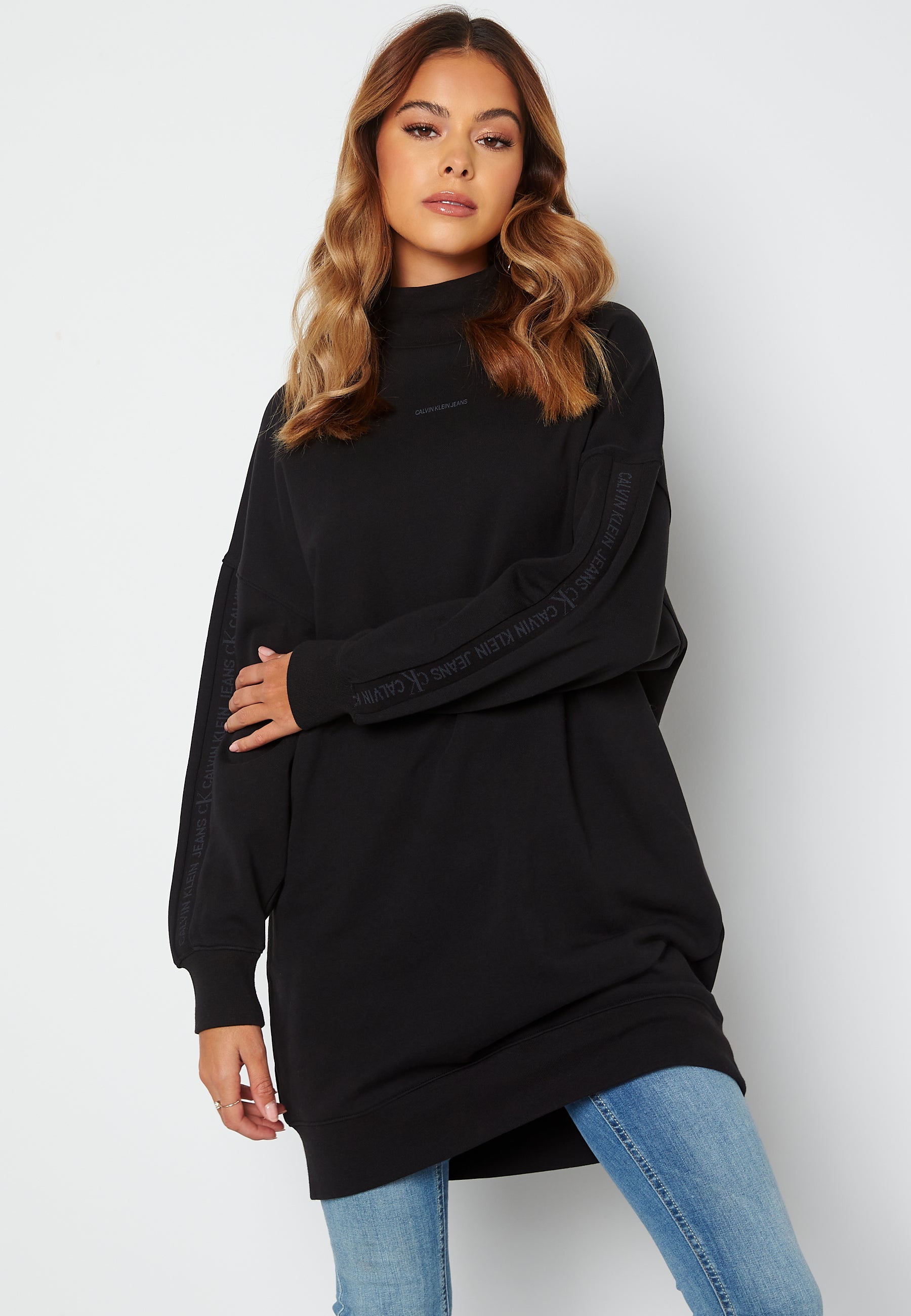 Calvin Klein Jeans Logo Trim Mock Neck Dress