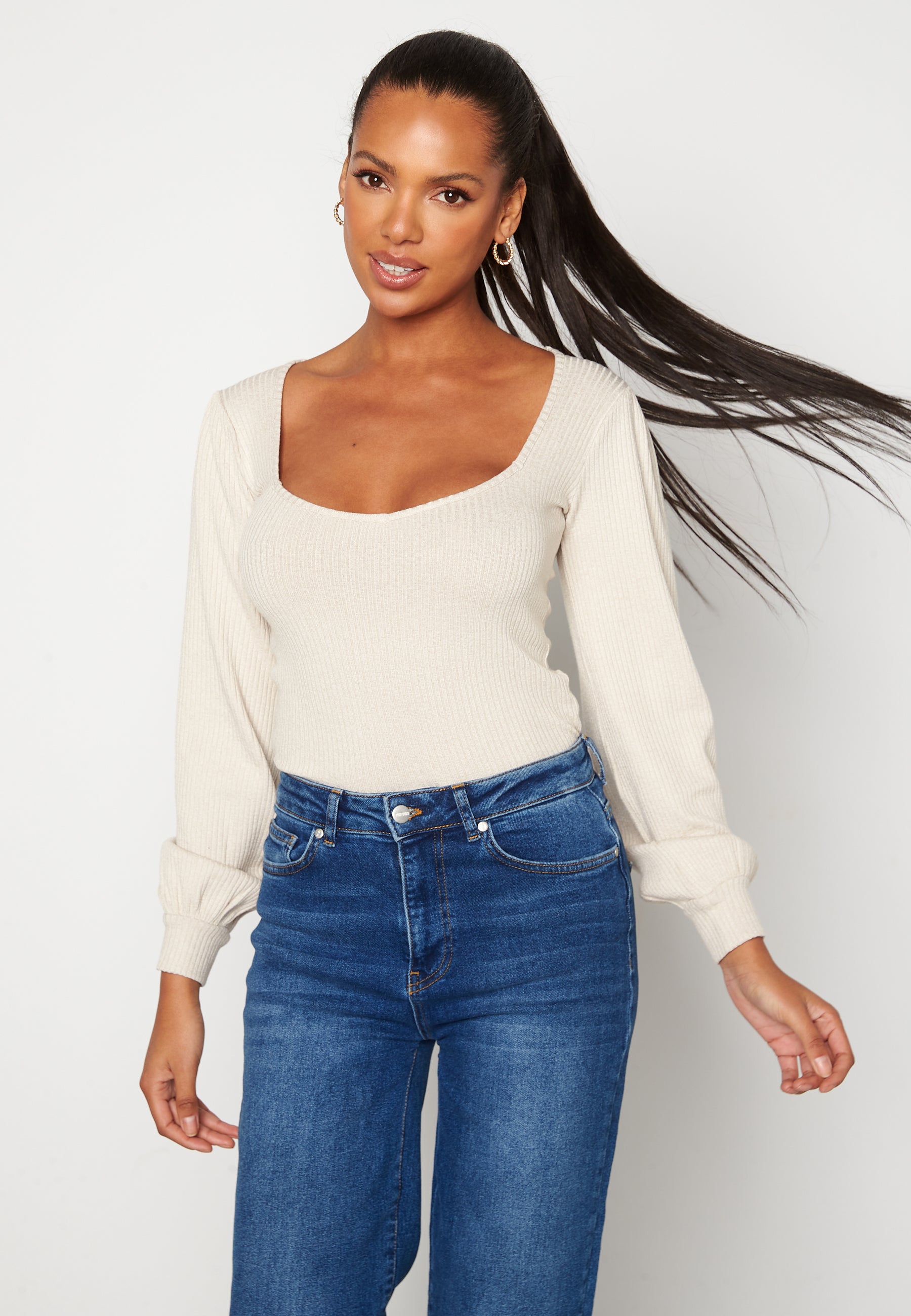 BUBBLEROOM Minnie fine knitted puff sleeve top