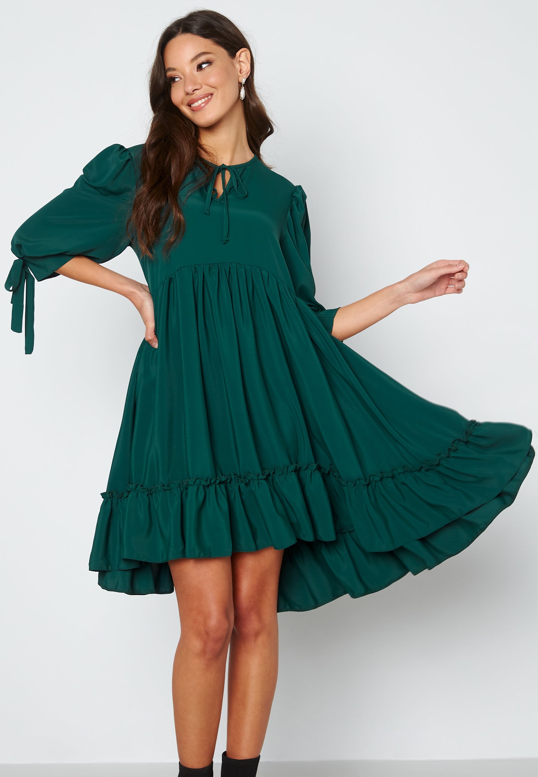 John Zack Tie Neck Frill Hem Dress
