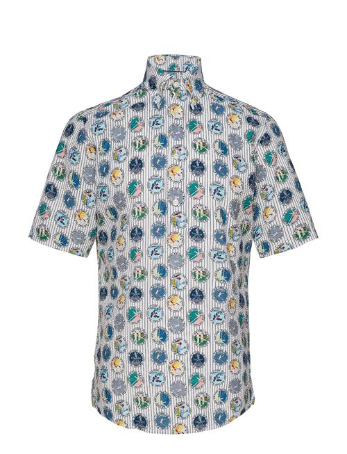 Eton | Tennis Print Seersucker Short Sleeve Popover Shirt | XS