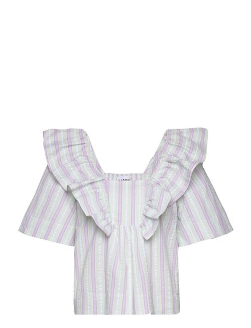 Ganni | Stripe Seersucker Ruffle Blouse | 38