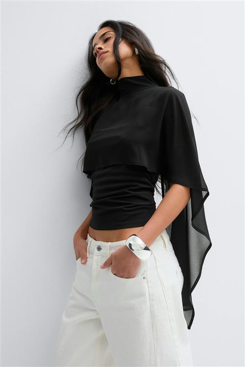 Gina Tricot - Chiffon cape top - cape topper - Sort - XL - Dame