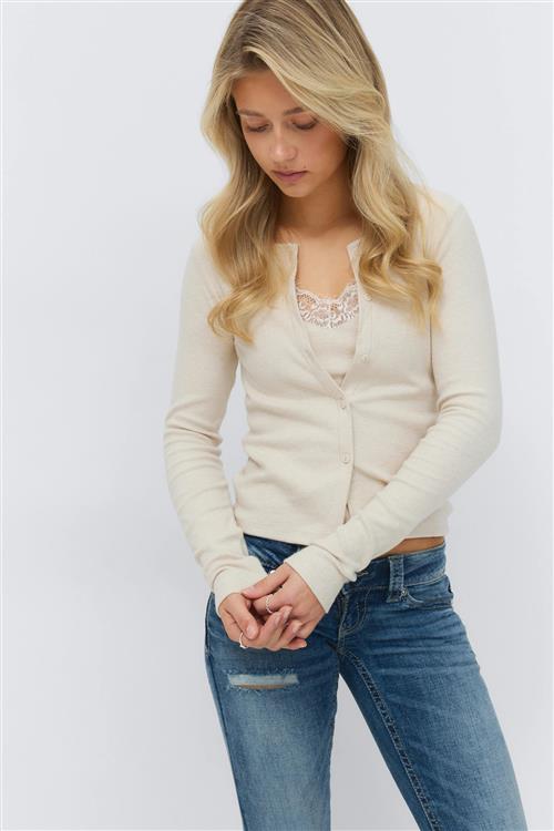 Gina Tricot - 14+ 2 in 1 lace rib cardigan - Toppe - Hvid - XXS - Dame