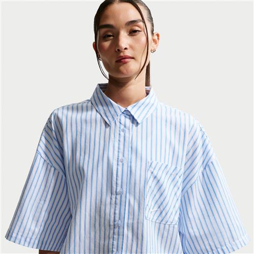 Oversized Nike Chill Poplin-trøje med striber til kvinder - blå