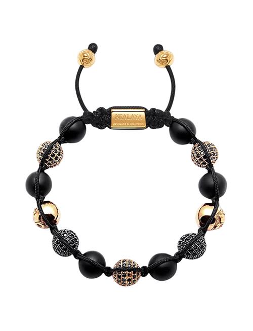 Nialaya | Men's Beaded Bracelet With Matte Onyx And Black/Gold Cz Diam | L 18 cm
