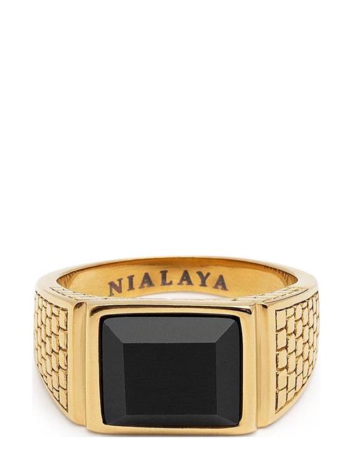 Nialaya | Men's Golden Brick Signet Ring With Agate | 70