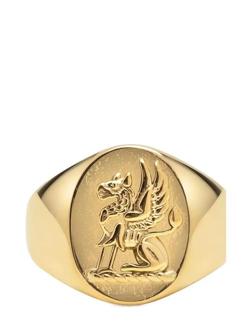 Nialaya | Men's Stainless Steel Lion Crest Ring With Gold Plating | 67 x 67