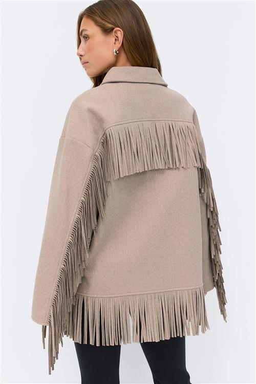 Gina Tricot - Fringe jacket - Jakker - Beige - S - Dame