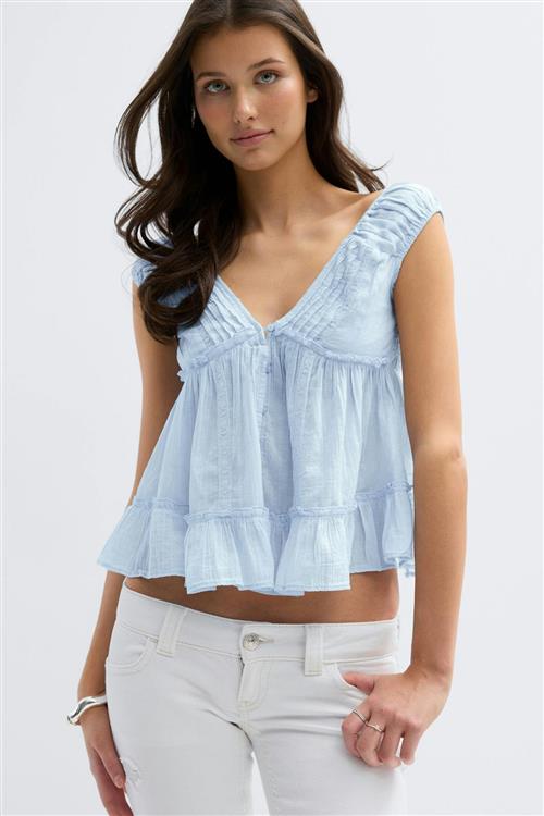 Gina Tricot - 14+ sol blouse - Bluser - Blå - S - Dame