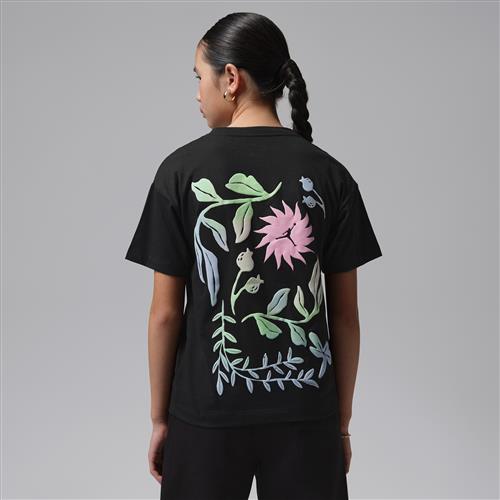 Jordan Puff-T-shirt med blomster til større børn - sort