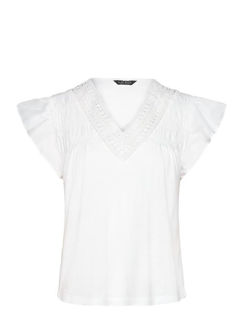 Lauren Ralph Lauren | Lace-Trim Jersey Flutter-Sleeve Tee | M