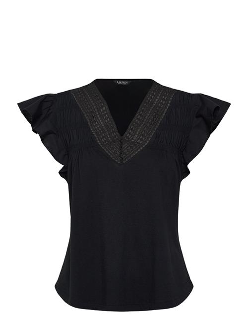 Lauren Ralph Lauren | Lace-Trim Jersey Flutter-Sleeve Tee | XS