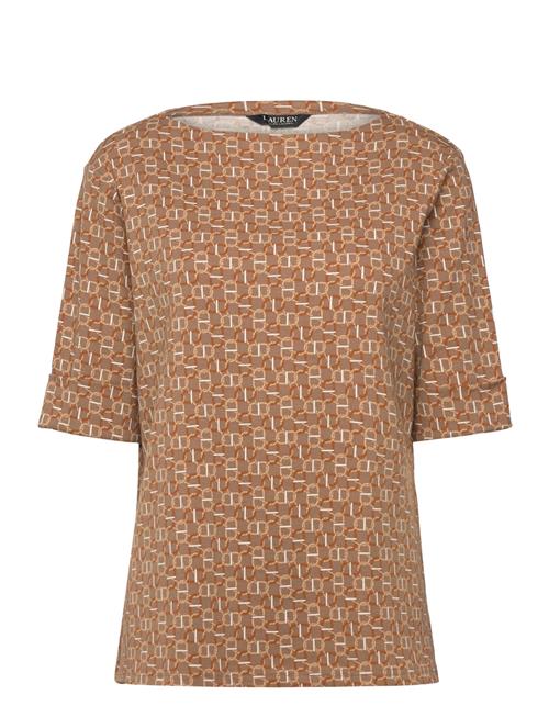 Lauren Women | Geo-Print Stretch Cotton Boatneck Tee | 46-48