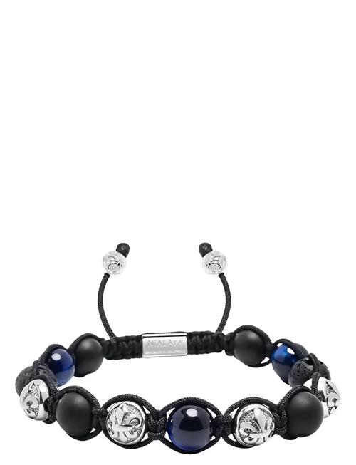 Nialaya | Men's Sterling Silver Beaded Bracelet With Matte Onyx, Lava Stone, And Blue Tiger Eye | M
