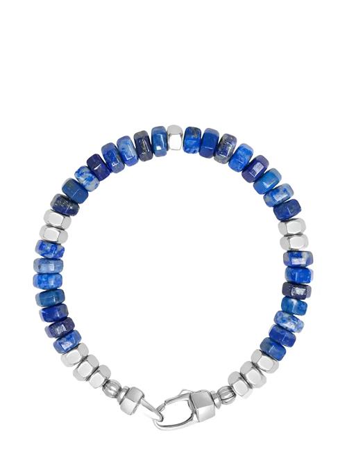 Nialaya | Men's Hexagon Beaded Bracelet With Blue Lapis And Silver | M