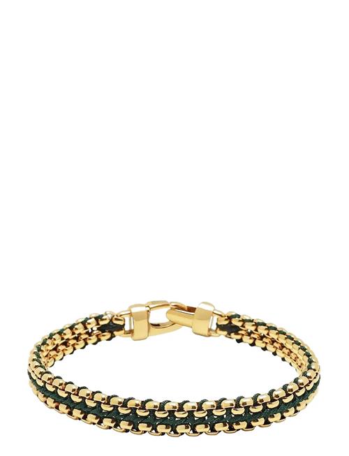 Nialaya | Men's Green Woven 8Mm Box Chain Bracelet In Gold | M