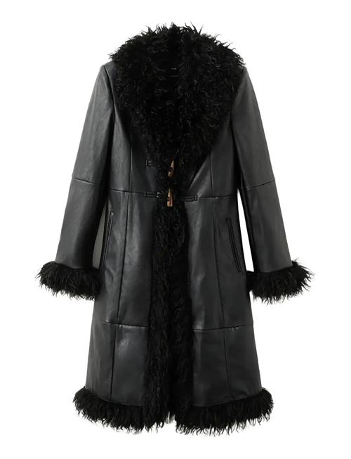 Mango | Faux-Leather Coat With Fur Trim | M