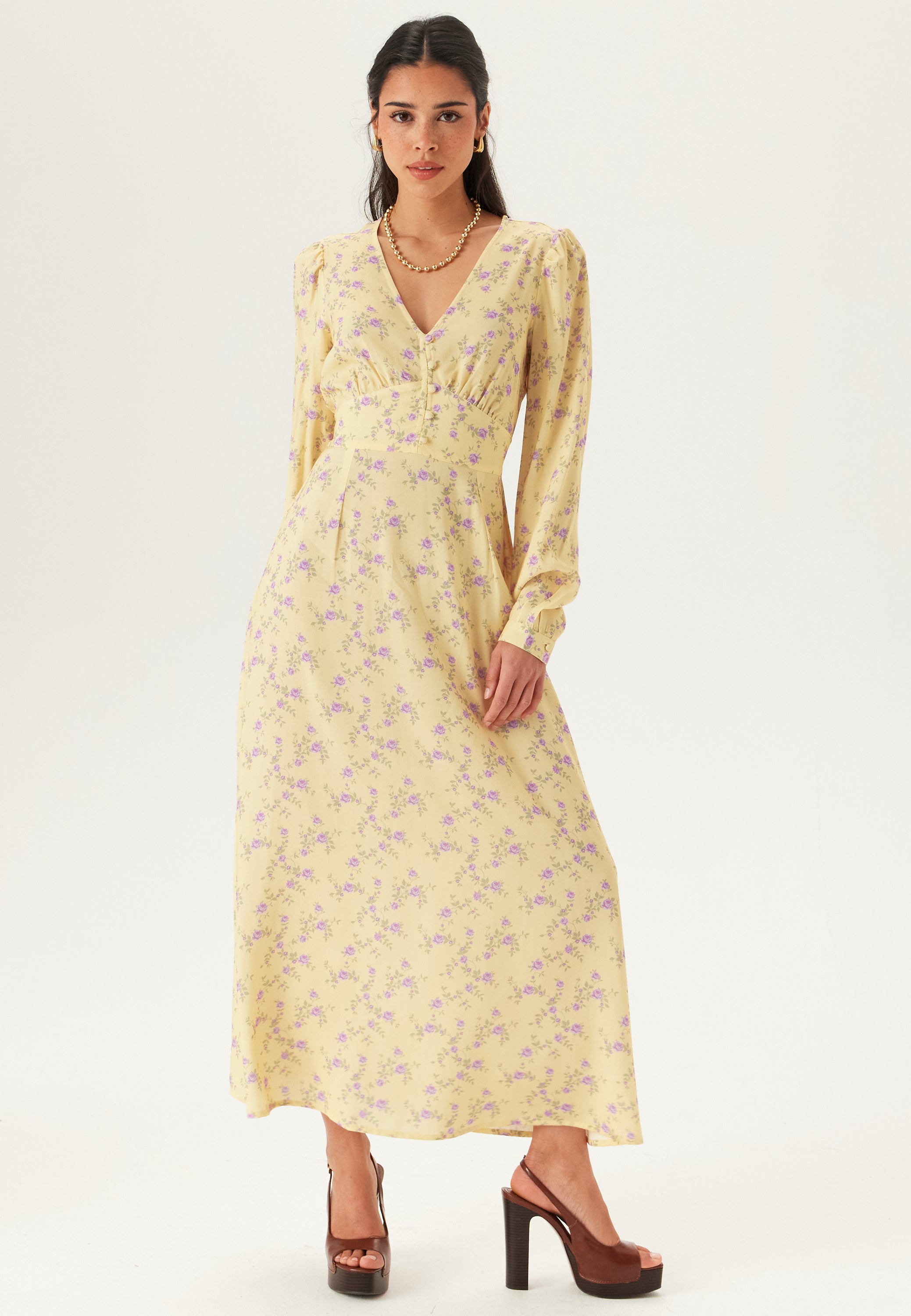 BUBBLEROOM Viscose V-neck Maxi Dress