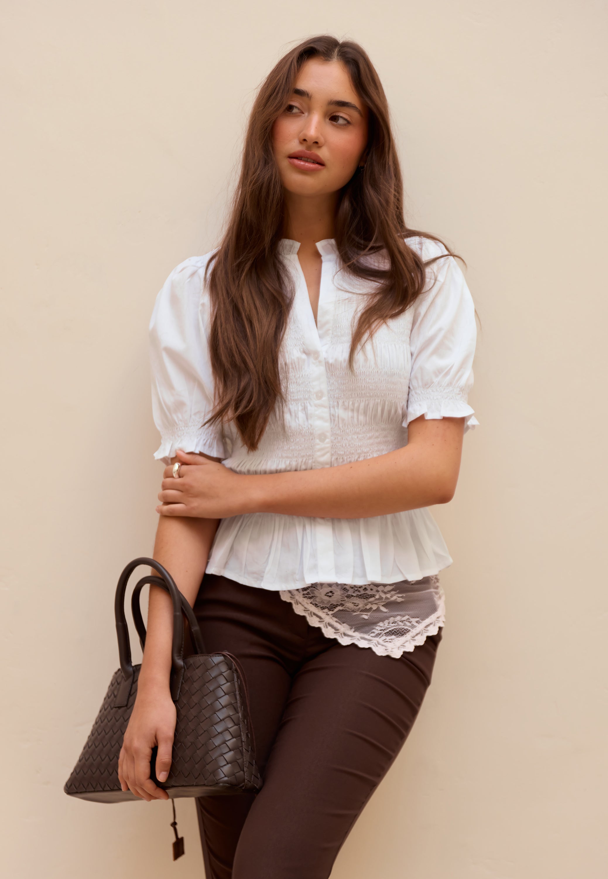 BUBBLEROOM Short Sleeve Cotton Smock Blouse