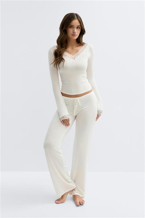 Gina Tricot - Low waist loungewear trousers - Bukser - Hvid - XS - Dame