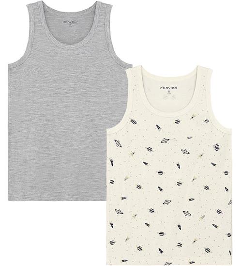Minymo Undertrøje - 2-pak - Viskose - Niagara Mist m. Planeter