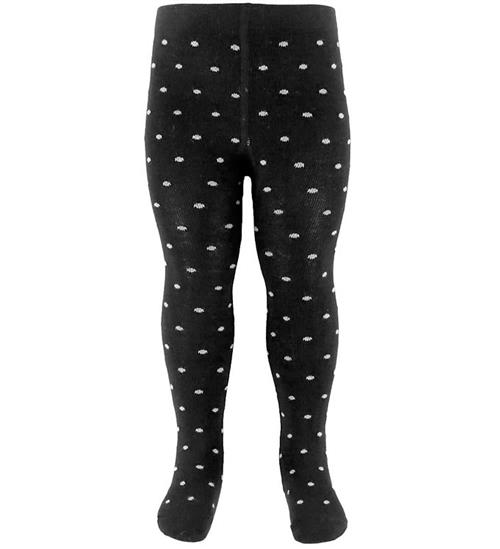 Fuzzies Strømpebukser - Black/Light Grey m. Prikker