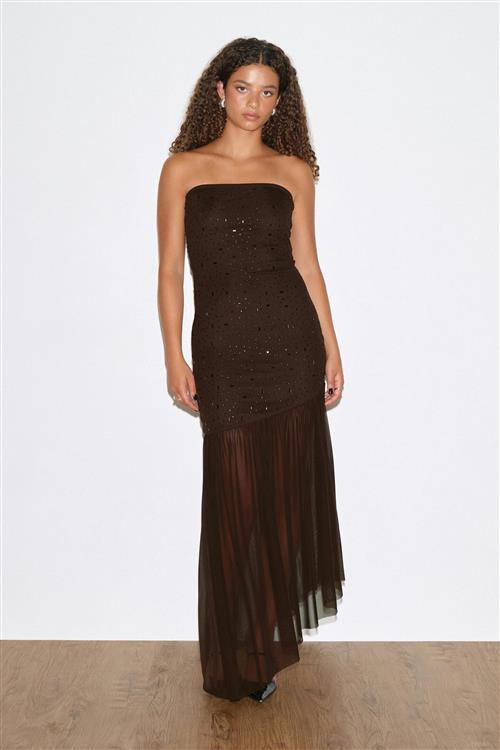 Gina Tricot - Rhinestone maxi dress - Lange kjoler - Brun - L - Dame