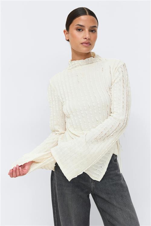 Gina Tricot - Textured tie detail top - Rullekravetrøjer - Hvid - L - Dame