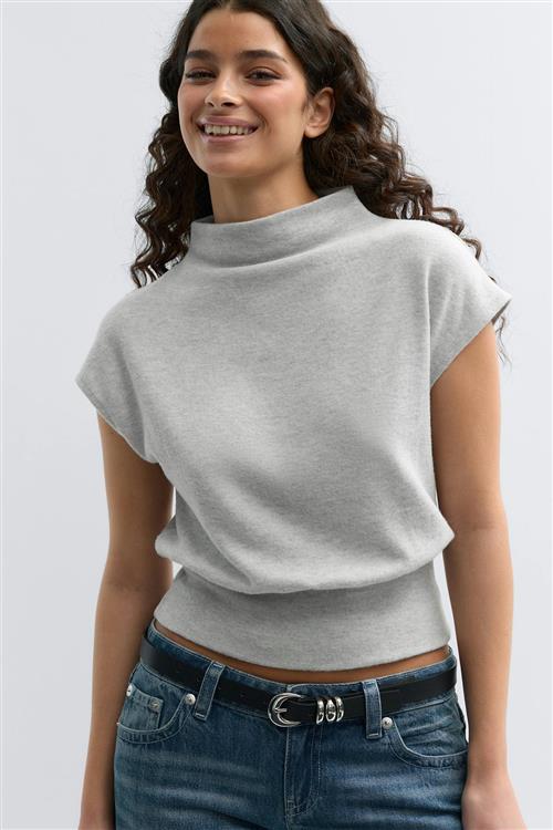 Gina Tricot - Soft funnel neck top - toppe med krave - Grå - S - Dame