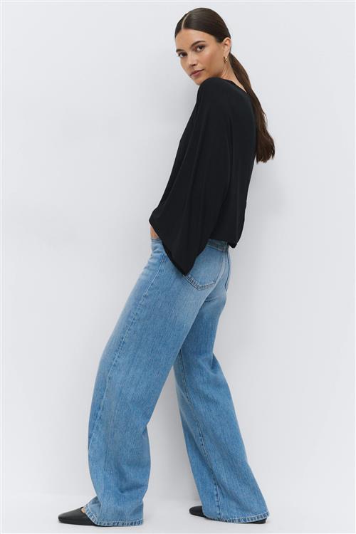 Gina Tricot - Low wide tall jeans - Low waist jeans - Blå - 38 - Dame