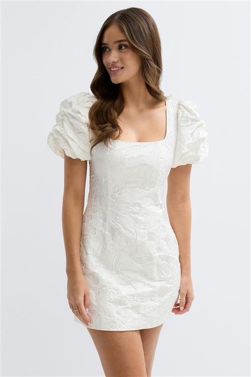 Gina Tricot - Brocade puffsleeve mini dress - korte kjoler - Hvid - 34 - Dame