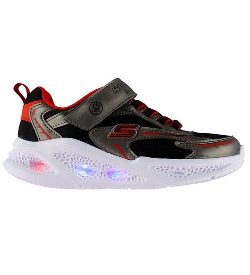 Skechers Blinkesko - Meteor Lights - Glow Strider - Gun/Rød